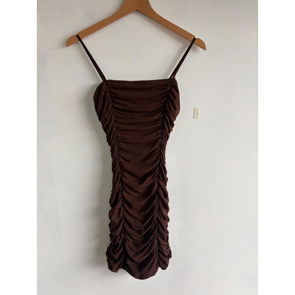 Windsor Brown Ruched Mesh Bodycon clubwear Mini Dress Sleeveless Y2K style S NWT